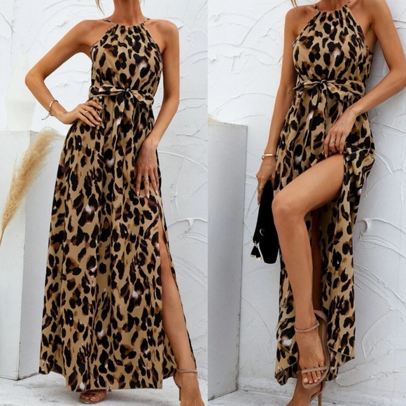 Boho green  leopard print halter maxi dress - Picture 9 of 9